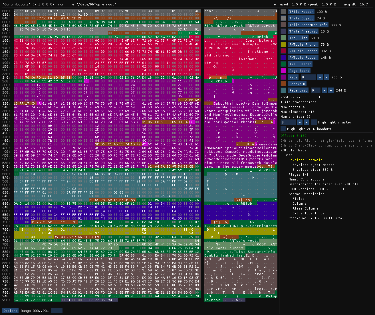 Hex dump of the first RNTuple file